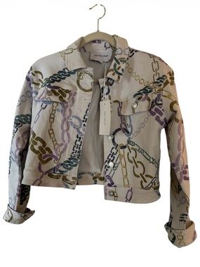 NWT The Noli Shop chain print denim crop jean jacket.  Sz S